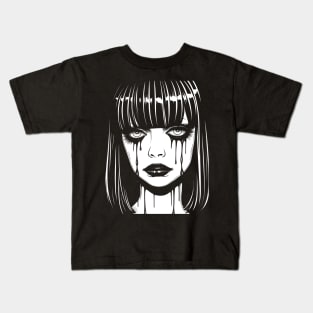 Emo Girl - Monochrome Melancholy Kids T-Shirt